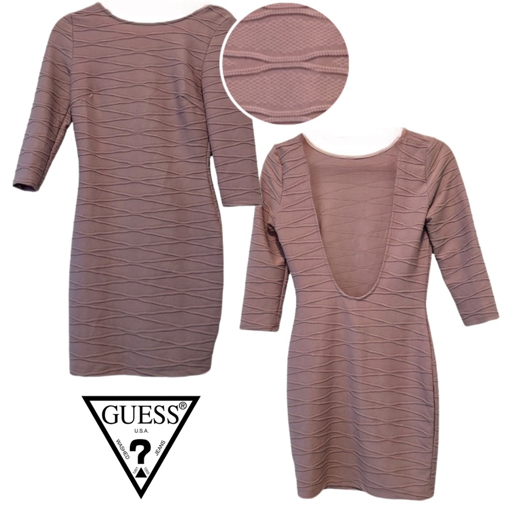 NWT GUESS Blush Pink Bodycon Dress Low Back Textured Medium